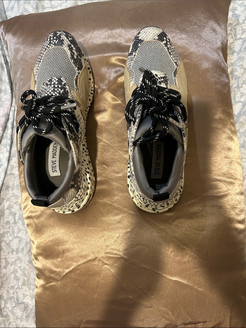 Steve Madden Snake-Print Chunky Sneakers in Beige and Black